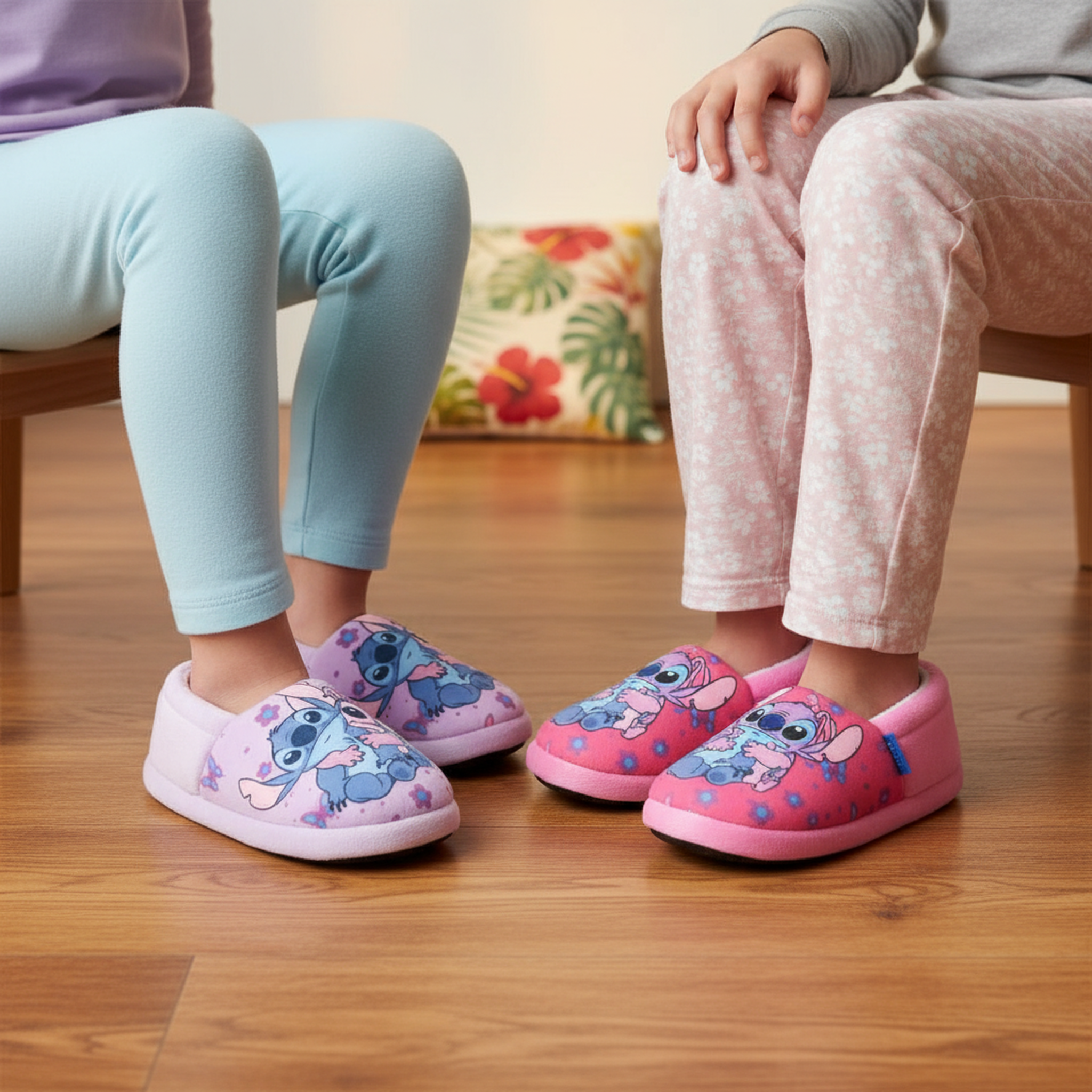 Voir la diapositive 2 : DISNEY Ozabi pack 2 paires chaussons fille disney stitch fourrés antidérapants