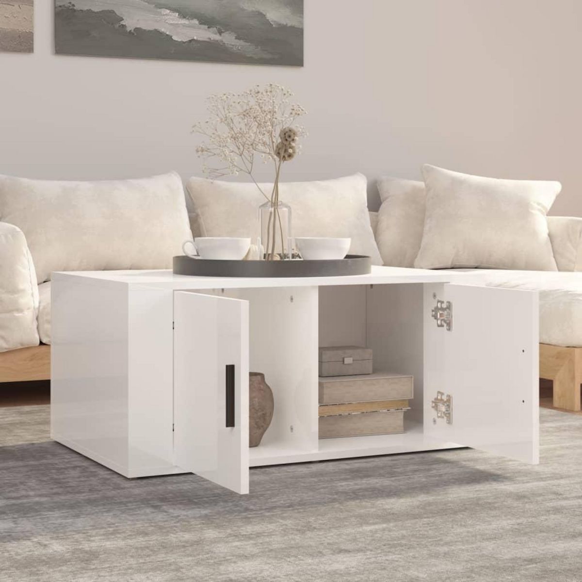 VIDAXL Table basse Blanc brillant 80x50x36 cm Bois d'ingenierie