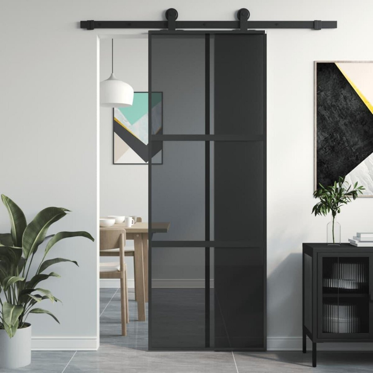 VIDAXL Porte coulissante noir 76x205 cm verre trempe aluminium
