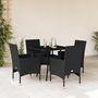 Voir la diapositive 1 : VIDAXL Ensemble a manger de jardin et coussins 5 pcs noir rotin verre