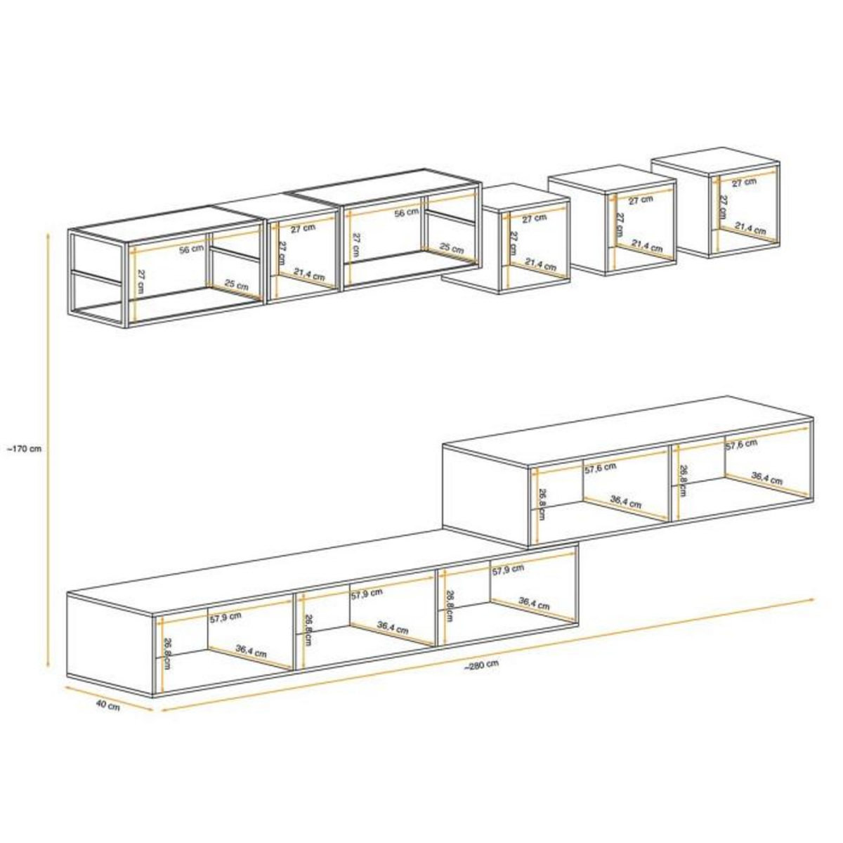 Paris Prix Ensemble Meuble TV Design  Switch III  280cm Naturel & Noir