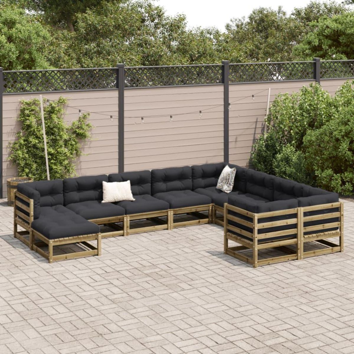 VIDAXL Salon de jardin avec coussins 10 pcs bois de pin impregne