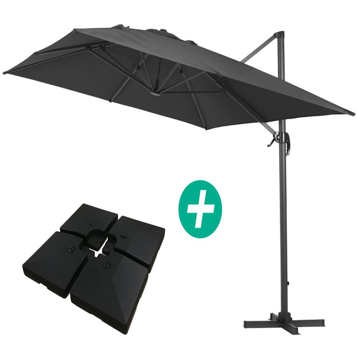 Habitat et Jardin Parasol jardin déporté Alu  Sun 4   - Rectangle - 3 x 4 m - Noir - Dalles à lester incluses