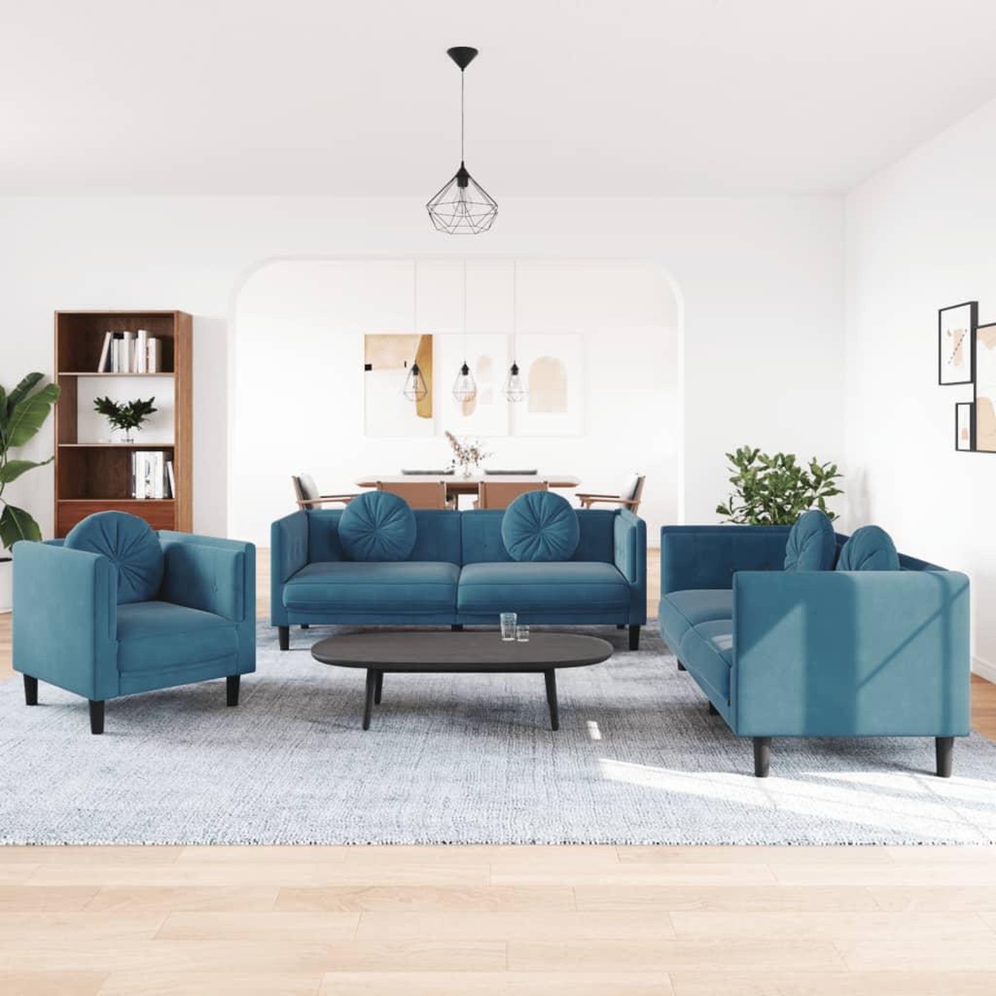 VIDAXL Ensemble de canapes 3 pcs avec coussins bleu velours