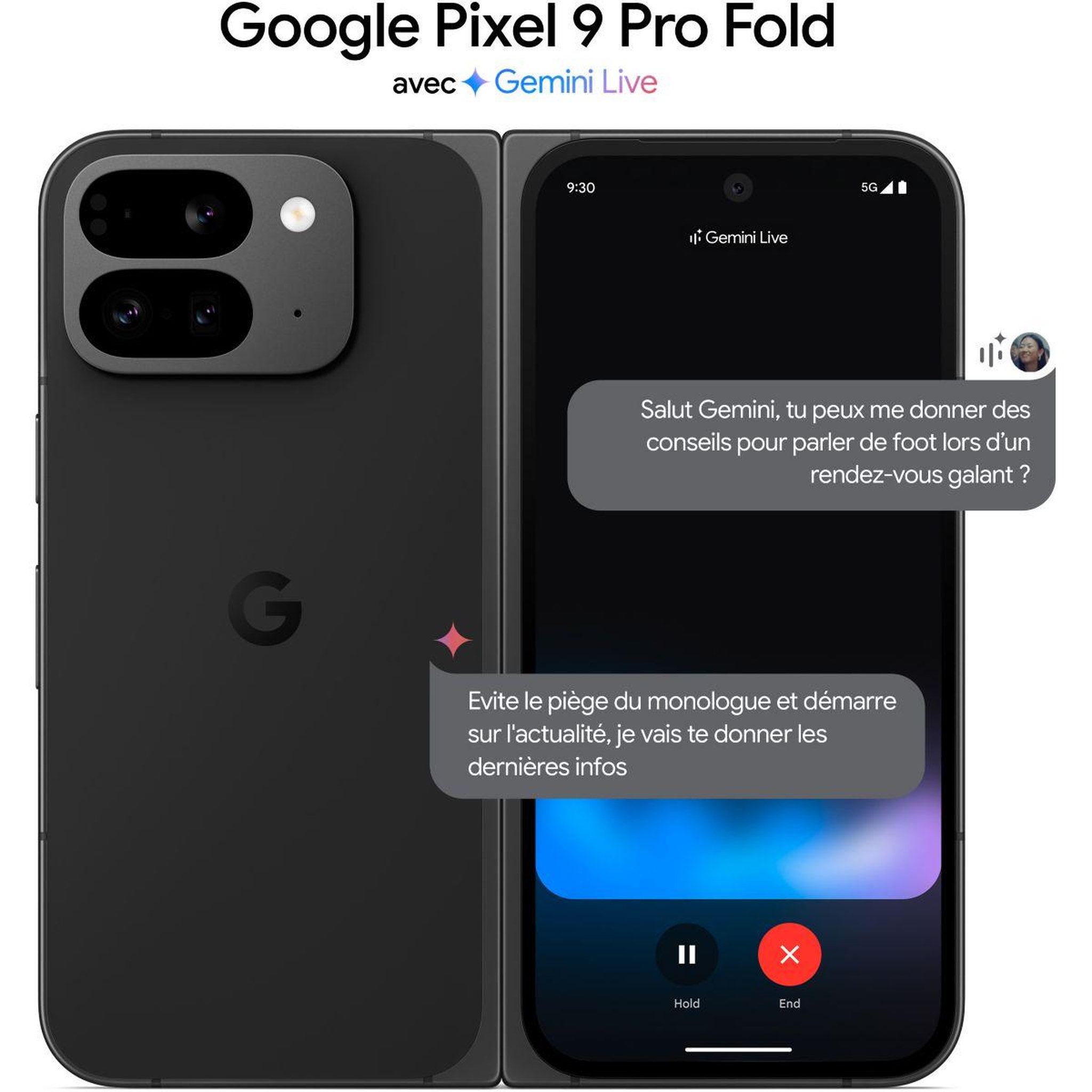 Voir la diapositive 3 : GOOGLE Smartphone Pixel 9 Pro Fold Noir Volcanique 512Go