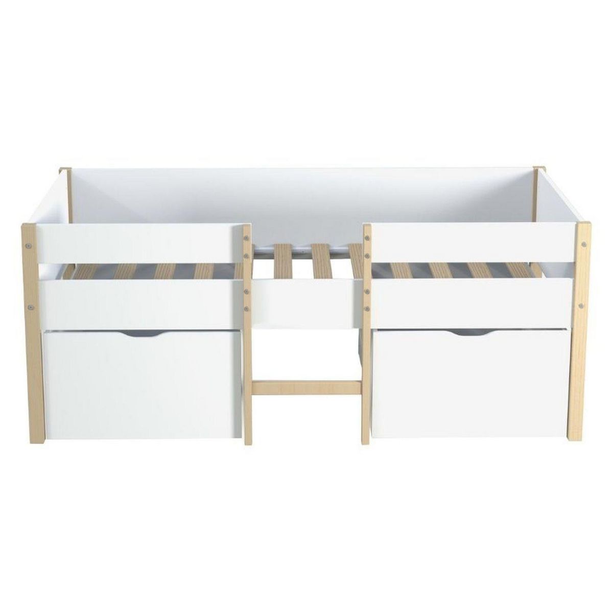 Ensemble Lit enfant mi hauteur 90X190cm avec échelle et 2 tiroirs + sommier ZEPHIR + matelas 90 x190 cm DIONE