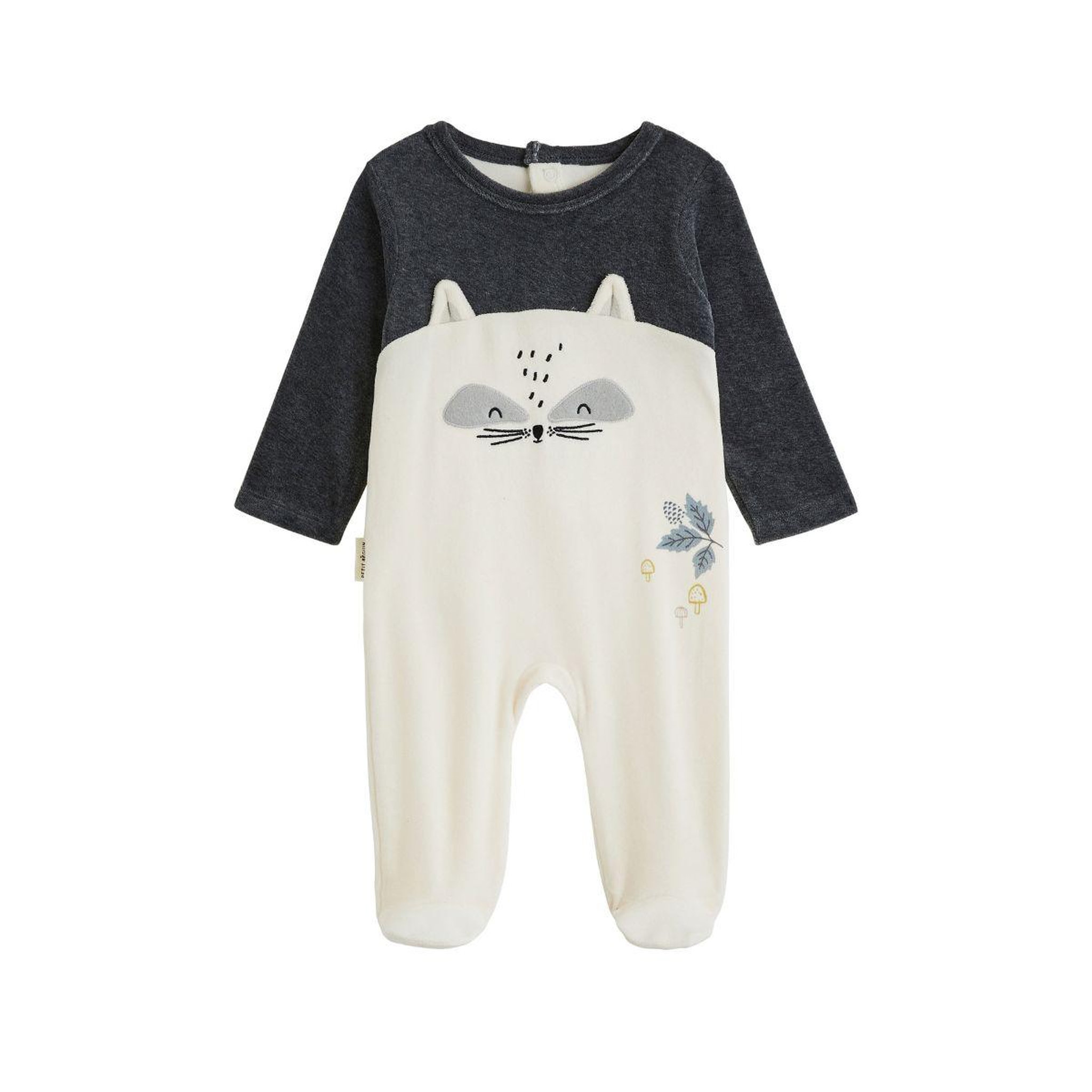 PETIT BEGUIN Pyjama bébé en velours Québec. Coloris disponibles : Gris