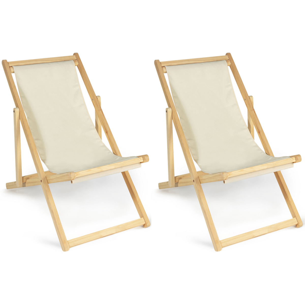 ID MARKET Lot de 2 chaises longues pliantes chilienne bois toile écrue