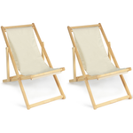 ID MARKET Lot de 2 chaises longues pliantes chilienne bois toile écrue