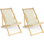 Voir la diapositive 1 : ID MARKET Lot de 2 chaises longues pliantes chilienne bois toile écrue