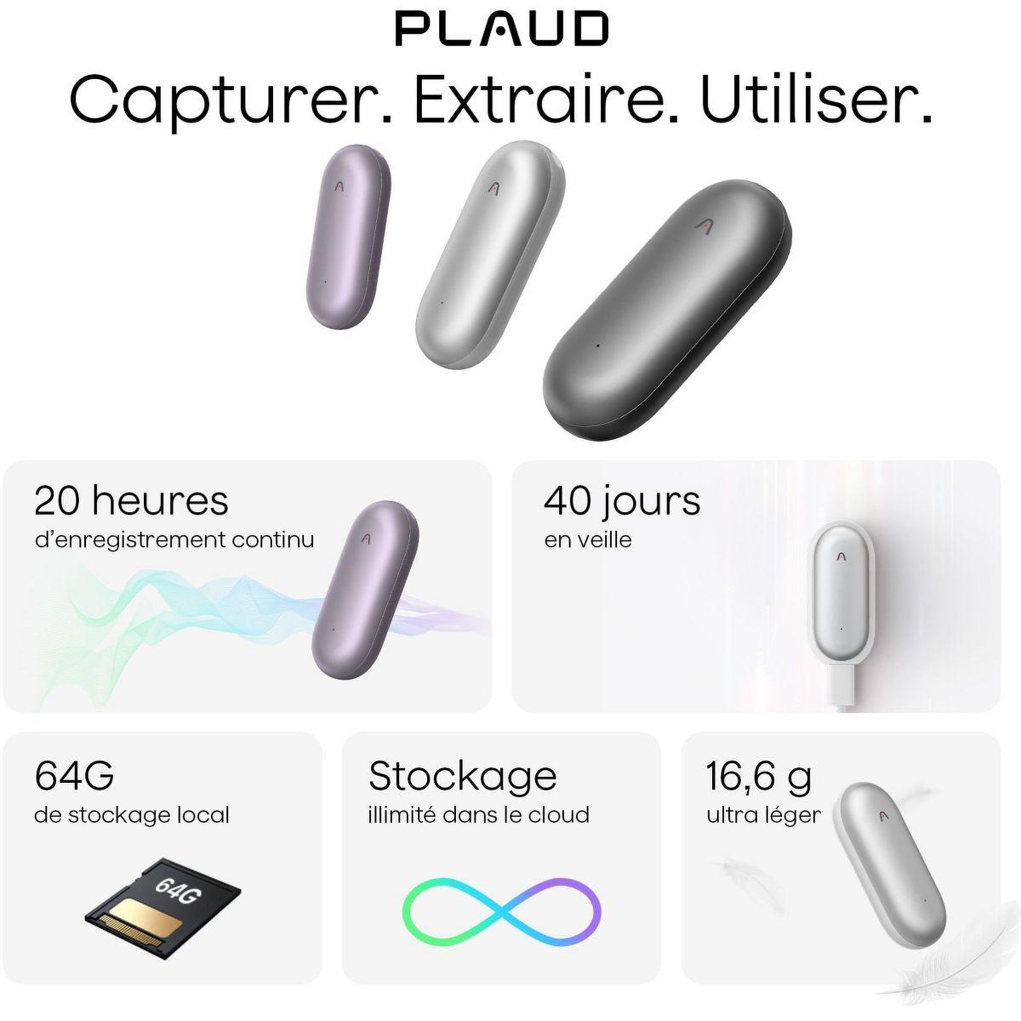 Voir la diapositive 3 : PLAUD DICTAPHONE NotePin Cosmic Gray