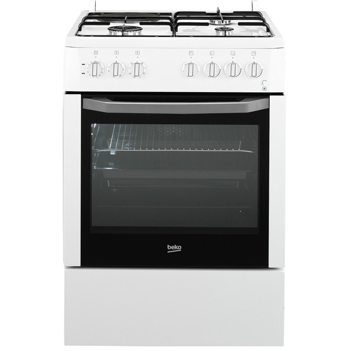 BEKO Cuisinière mixte CSE63110DW, 60 cm, 3 foyers gaz + 1 électrique, four multifonction