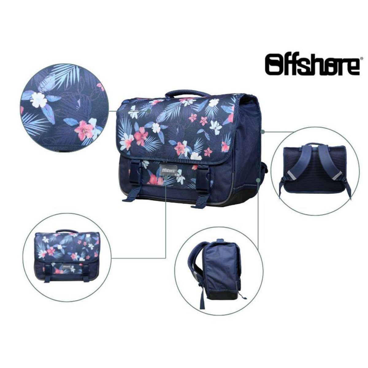 Bagtrotter BAGTROTTER Cartable 38 cm Offshore Hibiscus Fleurs Bleu