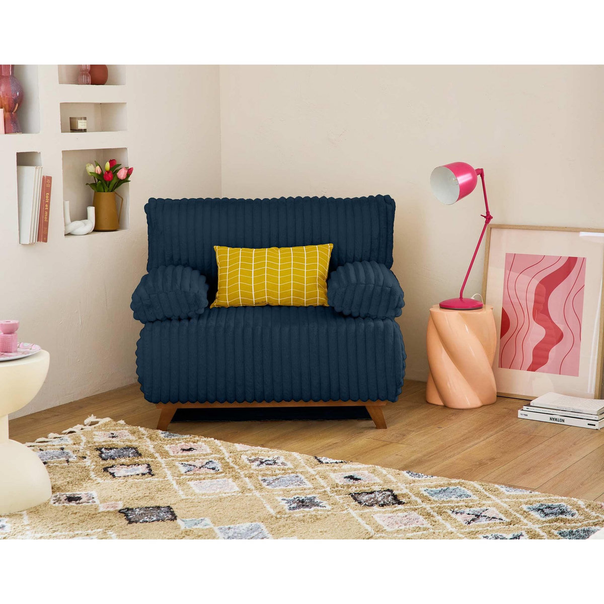 BEST MOBILIER Cristal - fauteuil - convertible avec coffre - en fausse fourrure côtelée