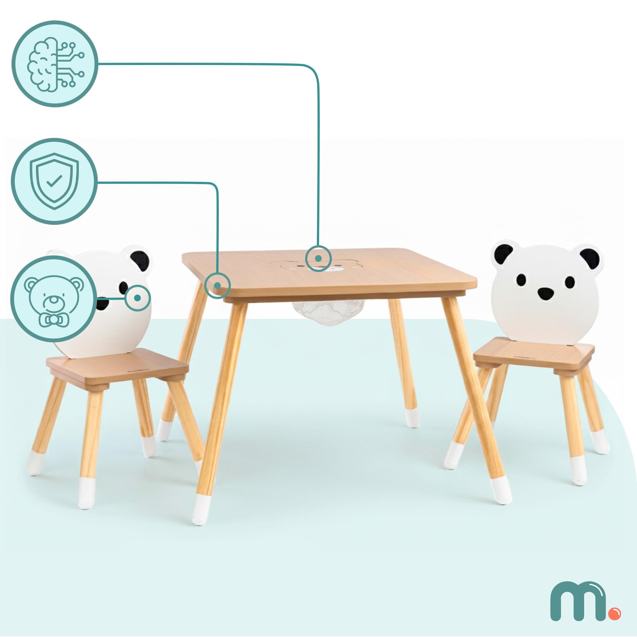 Voir la diapositive 4 : MAMABRUM Ensemble Table en Bois avec Rangement et 2 Chaises Ours pour Enfant, dès 3 Anss-