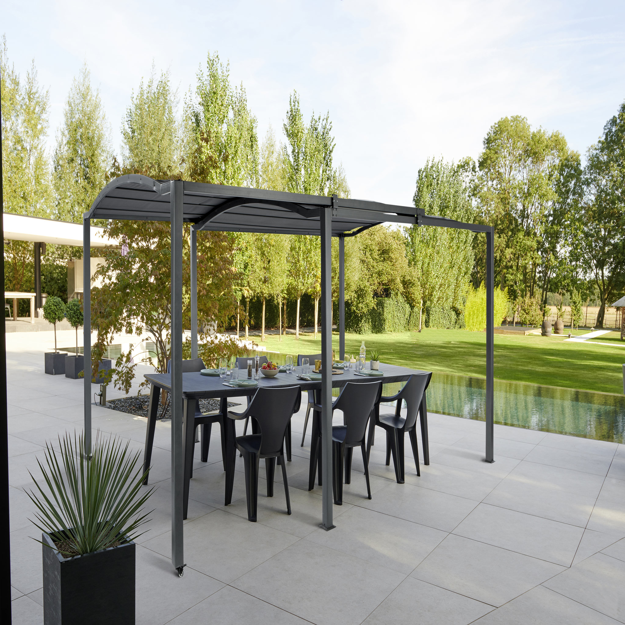 Voir la diapositive 1 : GARDENSTAR Tonnelle rétractable acier 2.95/5.70x3.03x2.33m THEBES