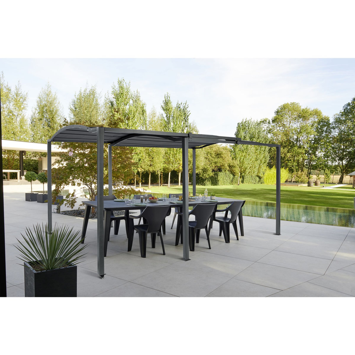 GARDENSTAR Tonnelle rétractable acier 2.95/5.70x3.03x2.33m THEBES