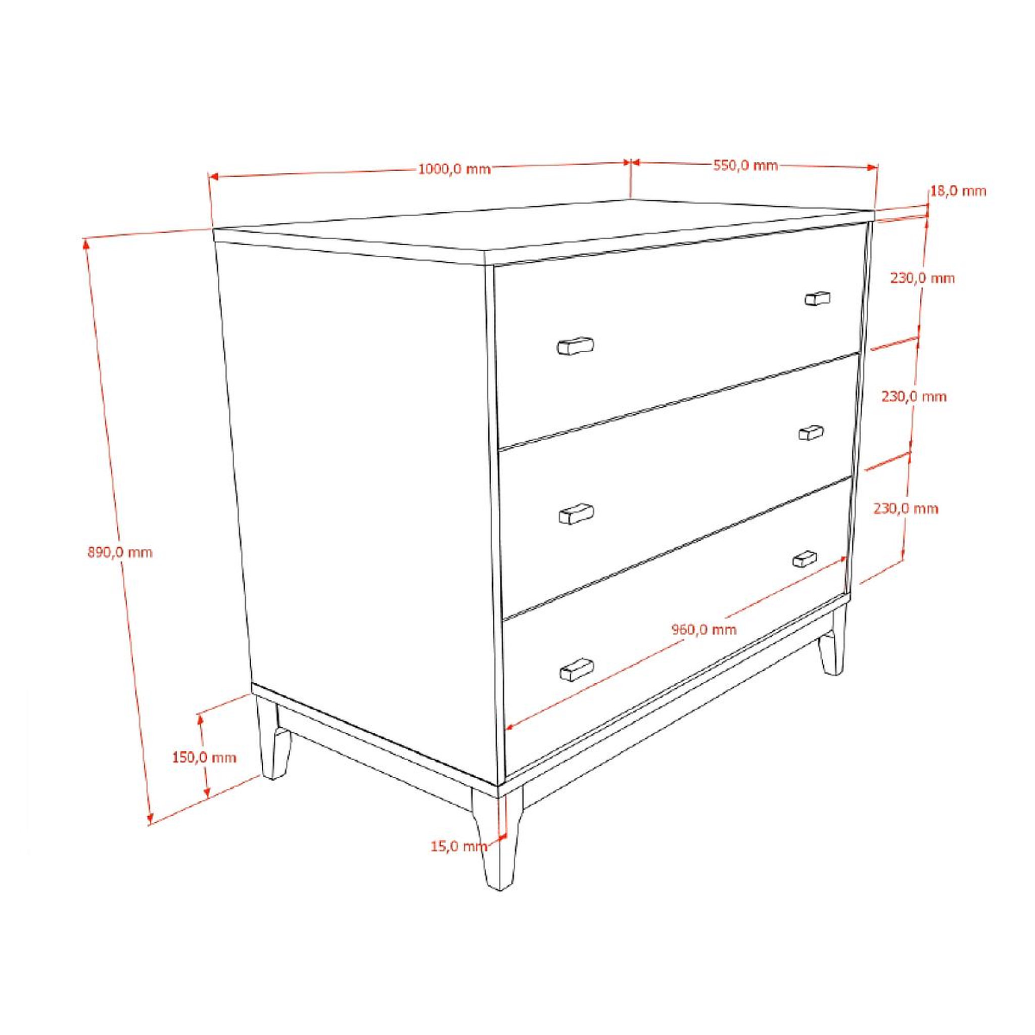 Voir la diapositive 3 : Vipack Commode ilyas 3 tiroirs noyer