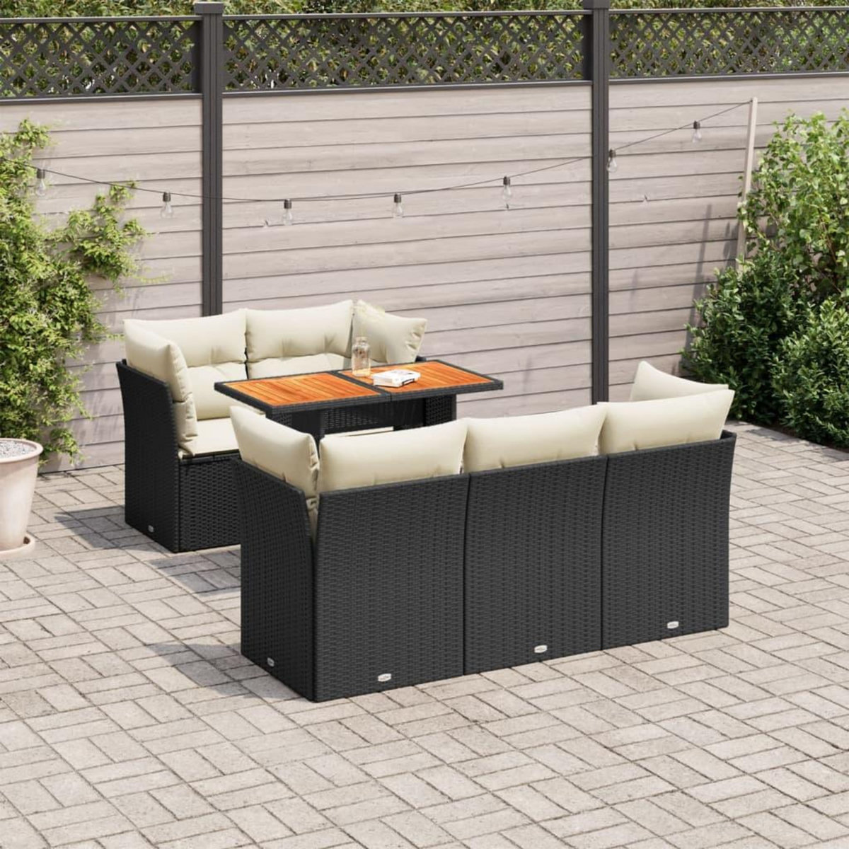 VIDAXL Salon de jardin 6 pcs avec coussins noir resine tressee