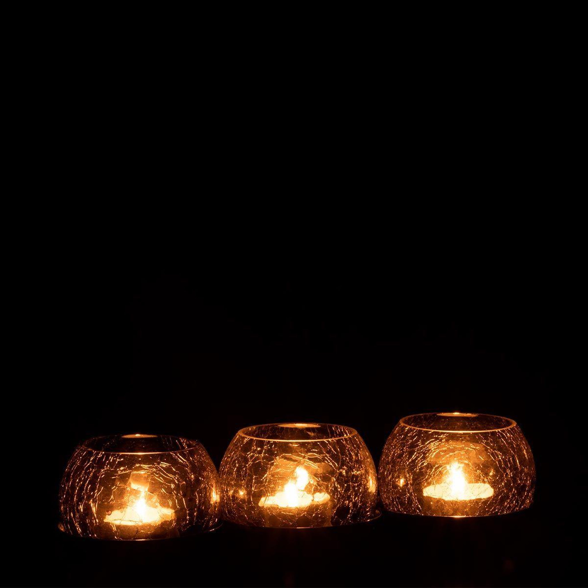 Voir la diapositive 3 : J-LINE Photophore Verre Craquelé  3 Boules  27cm Noir