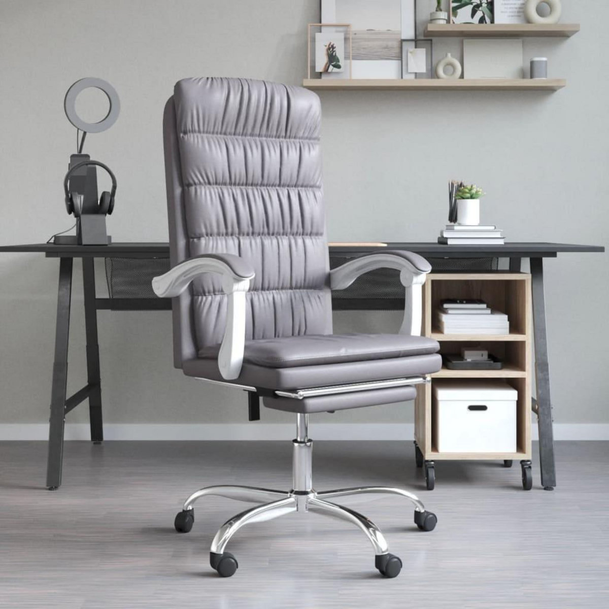 VIDAXL Fauteuil inclinable de bureau Gris Similicuir