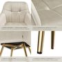 Voir la diapositive 5 : tectake Chaise de salle à manger en velours rembourré capitonné crème/or Lot de 4