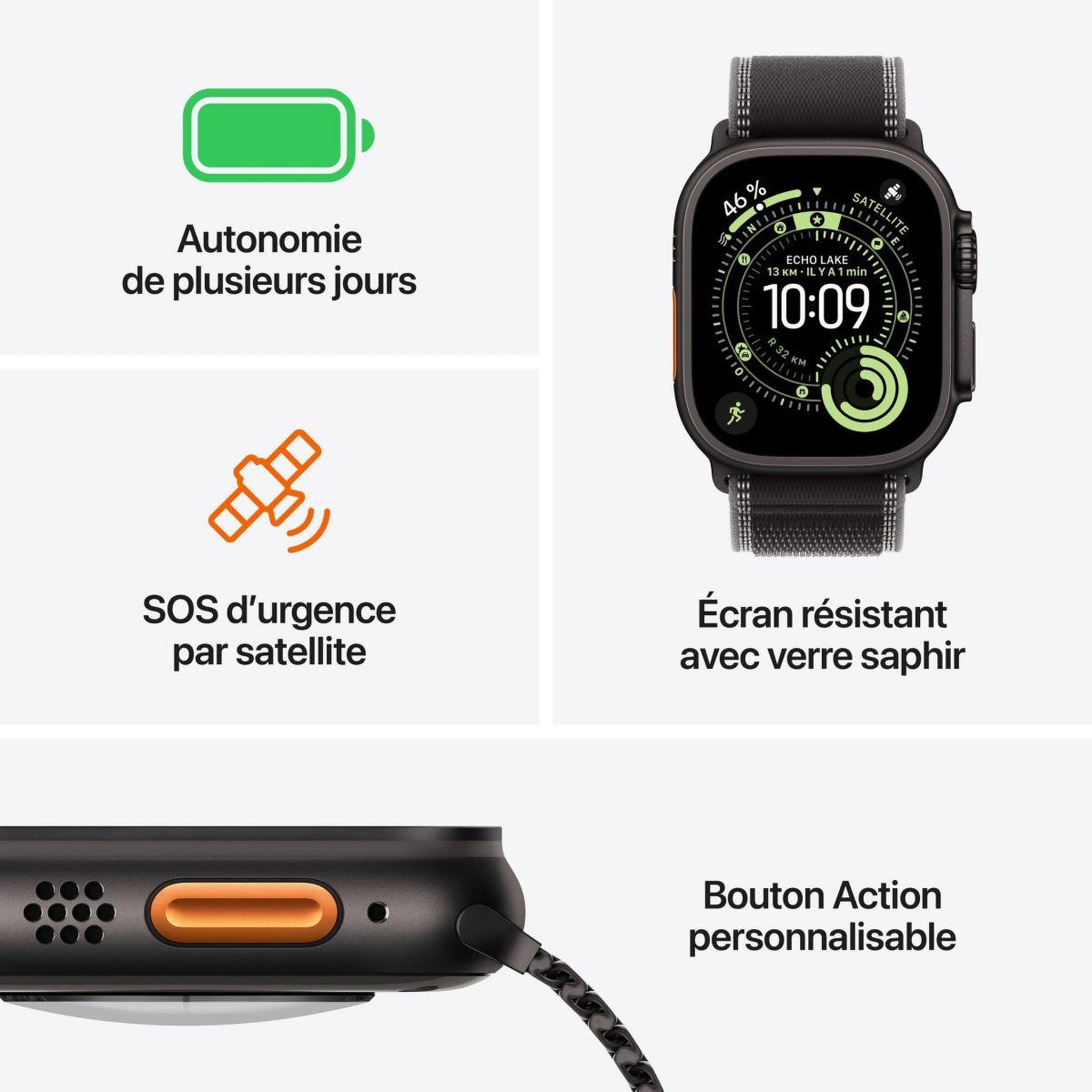 Voir la diapositive 3 : APPLE Montre connectée 49mm Tit Noir / Trail Ultra 3 M/L Cellular