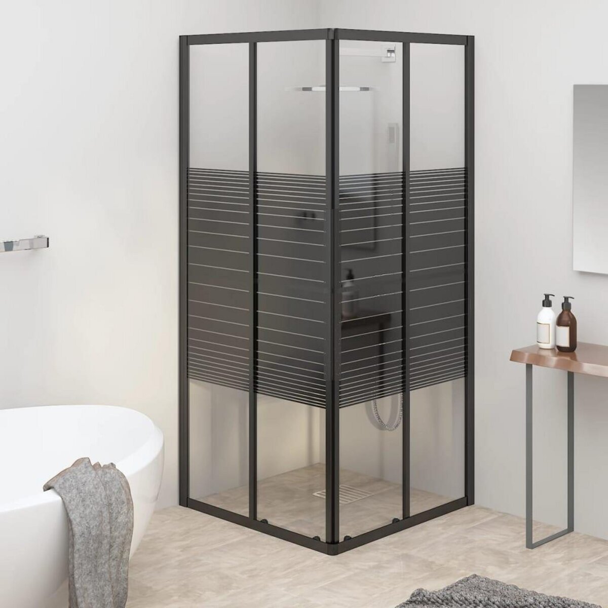 VIDAXL Cabine de douche a rayures ESG 80x80x180 cm Noir