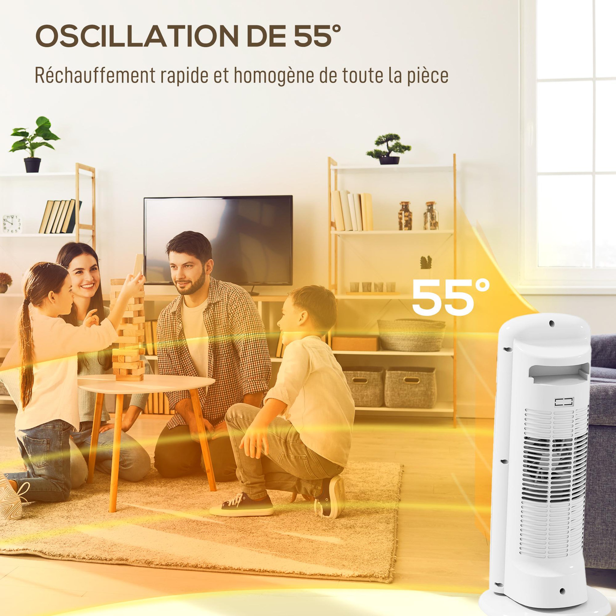 Voir la diapositive 4 : HOMCOM Radiateur électrique céramique PTC - chauffage soufflant oscillant 700/1300/2000W - 4 modes, thermostat - blanc