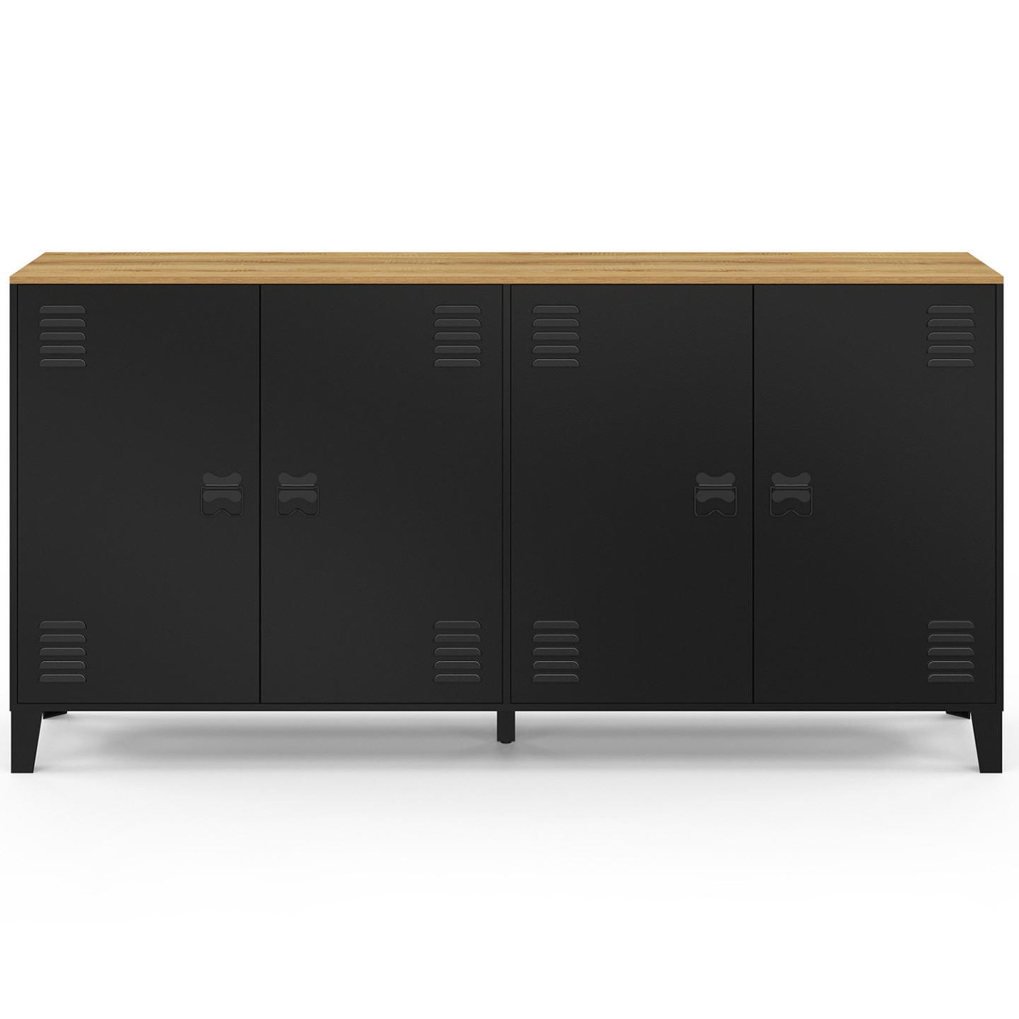 Voir la diapositive 3 : ID MARKET Buffet 160cm ester 4 portes en métal noir plateau bois design industriel