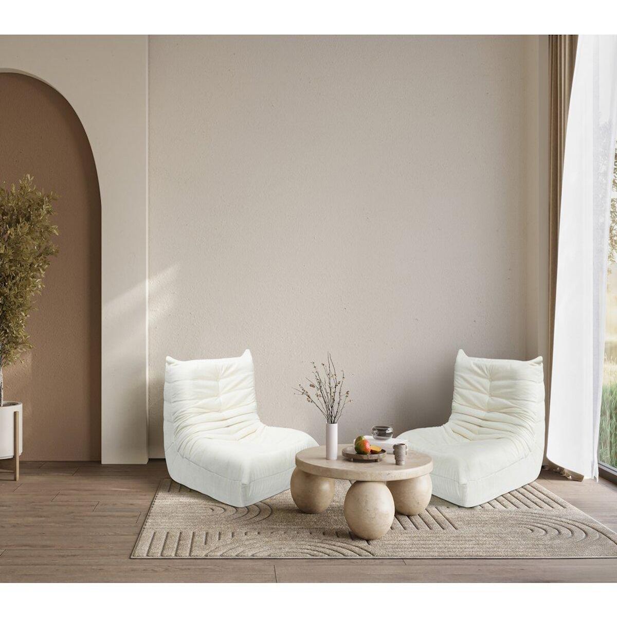 Habitat et Jardin Chauffeuse en tissu texturé  Velasca  - 95 x 100 x 75 cm - Crème