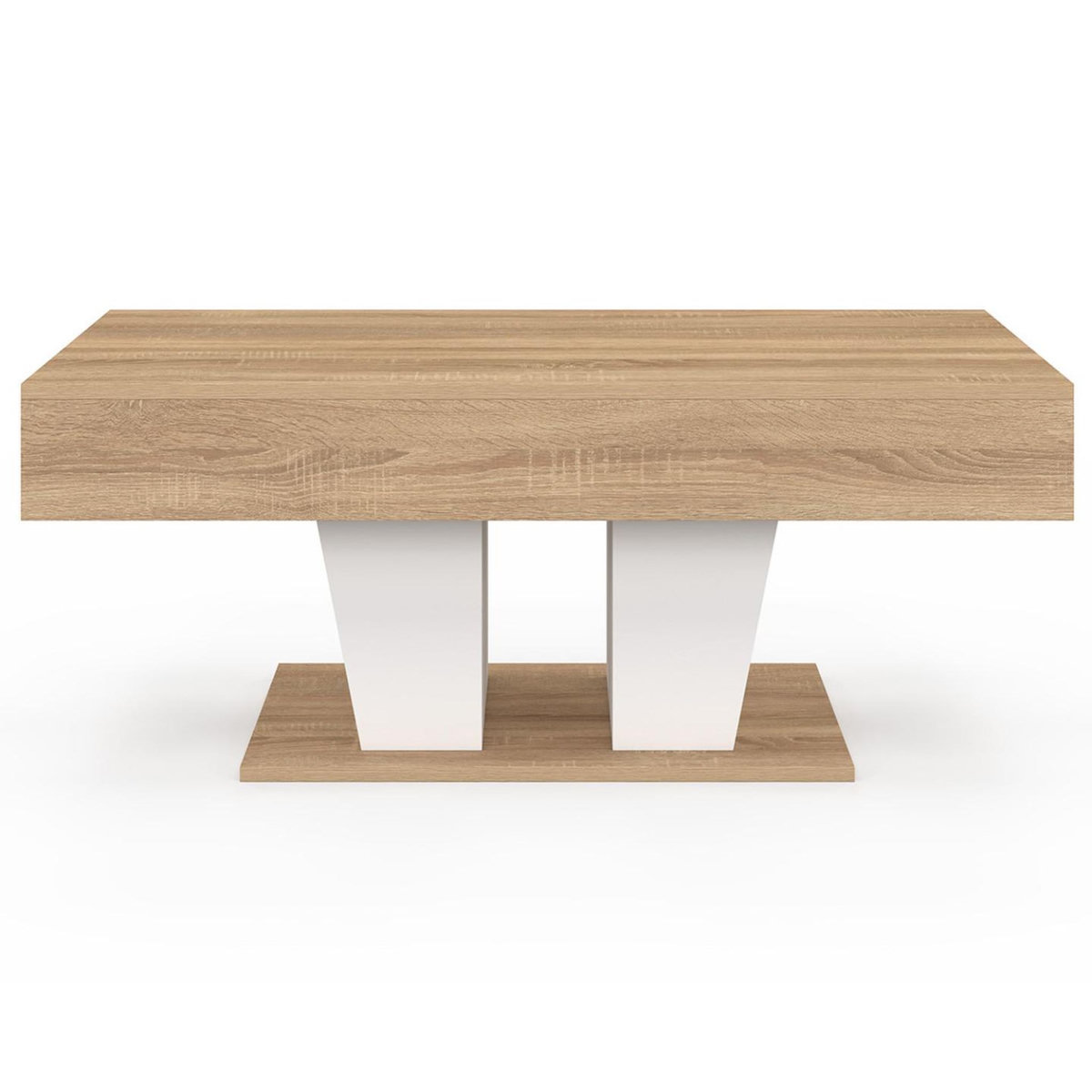 ID MARKET Table basse plateau relevable rectangulaire ELIAD bois et blanc