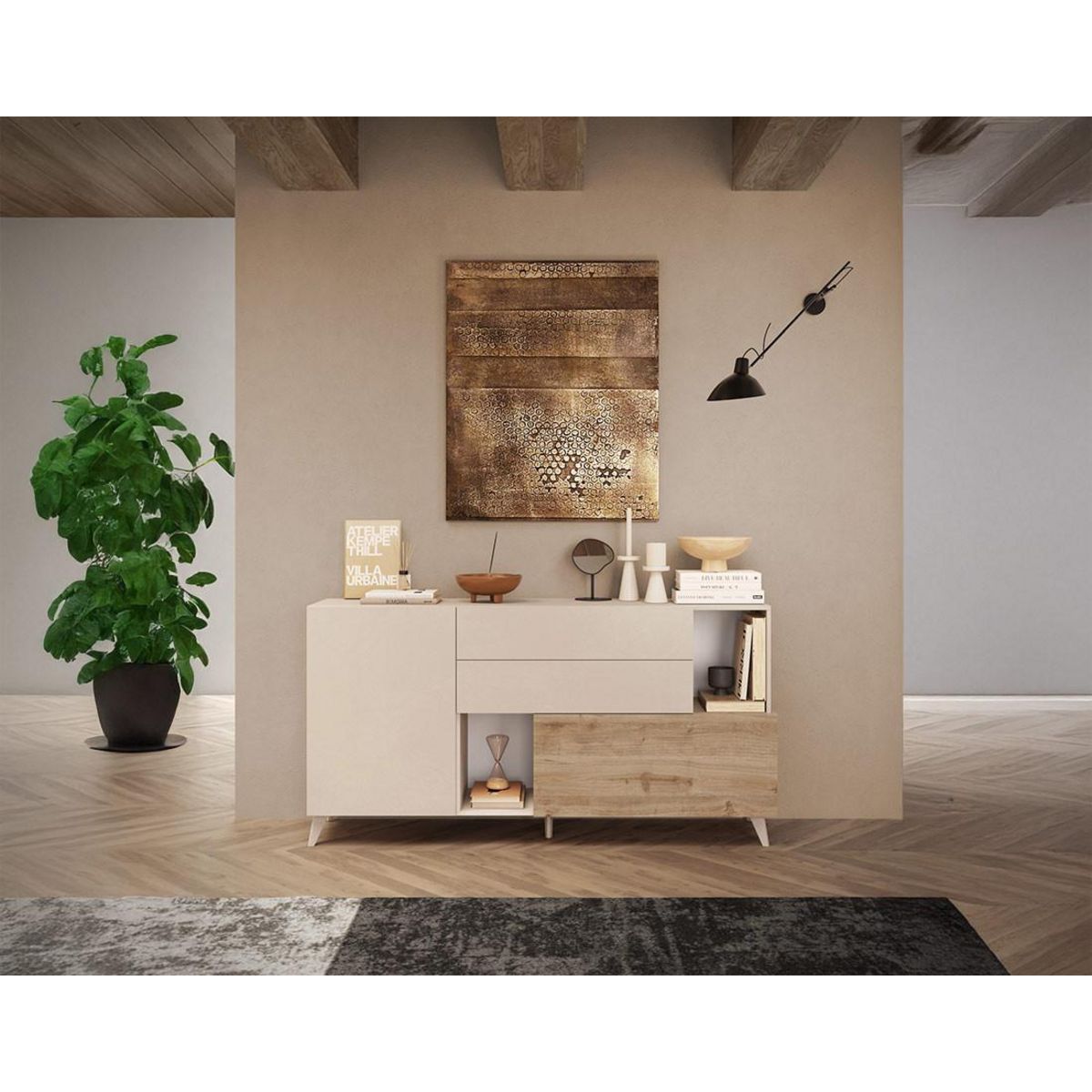 BEST MOBILIER Estelle - buffet bas - 2 portes et 2 tiroirs - 181 cm