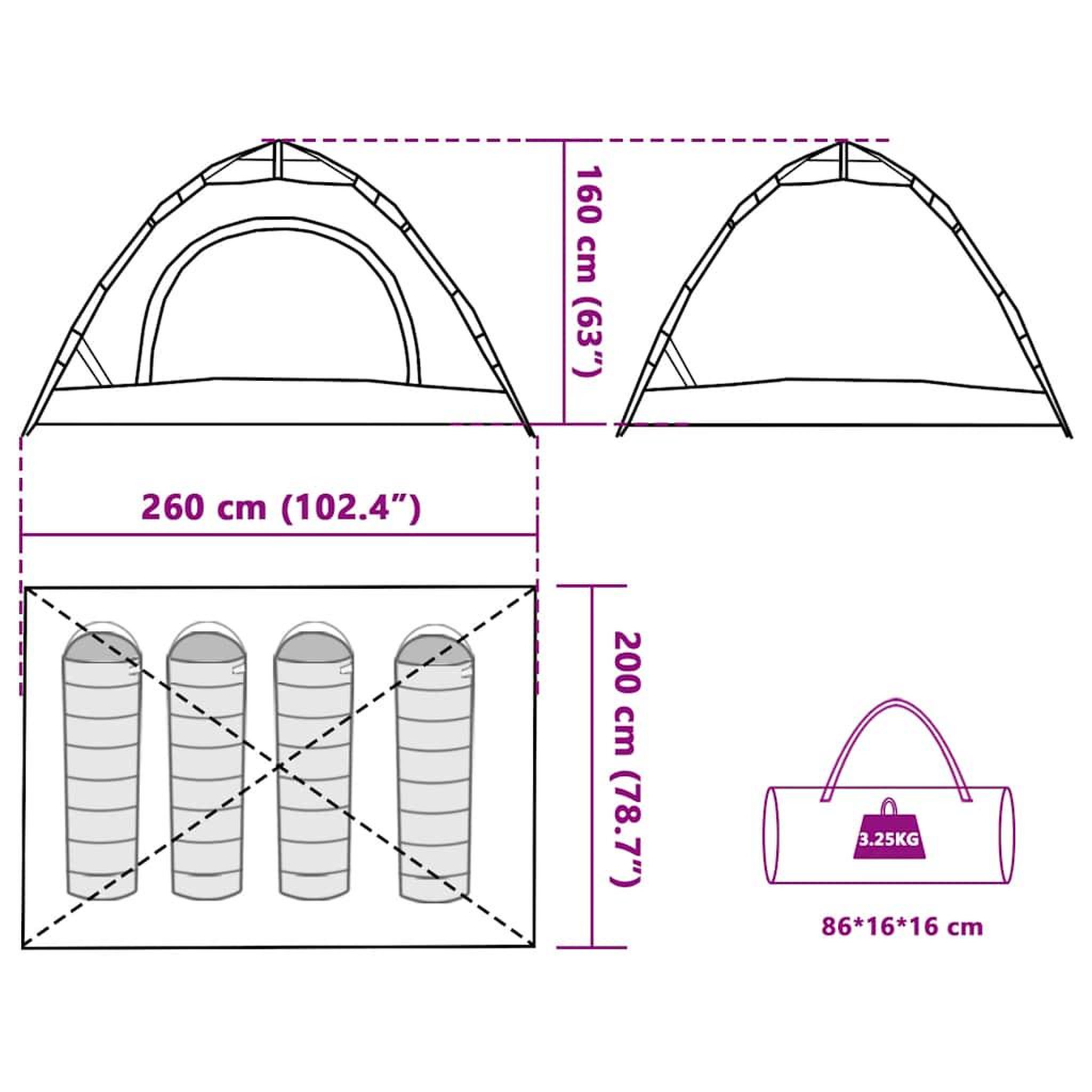 Voir la diapositive 6 : VIDAXL Tente de camping 4 personnes gris et orange liberation rapide
