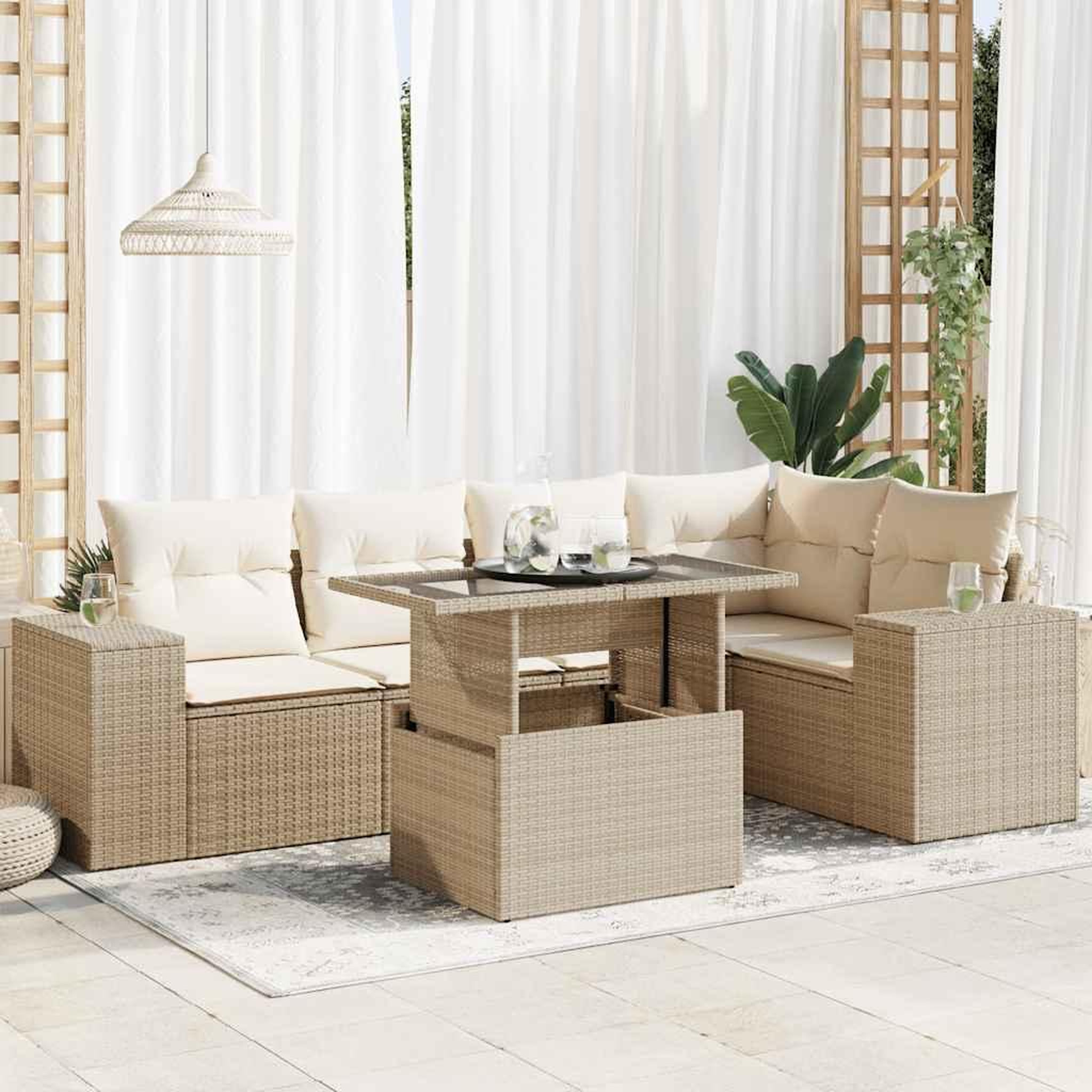 VIDAXL Salon de jardin avec coussins 6 pcs beige resine tressee