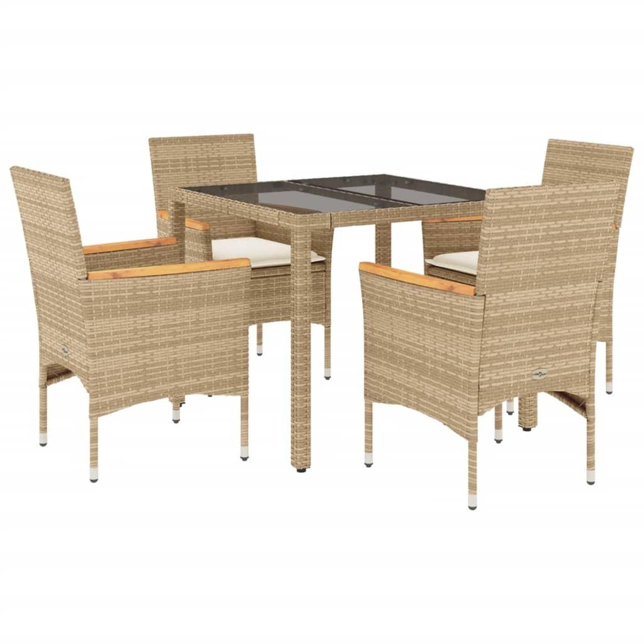 Voir la diapositive 2 : VIDAXL Ensemble a manger de jardin et coussins 5 pcs beige rotin verre