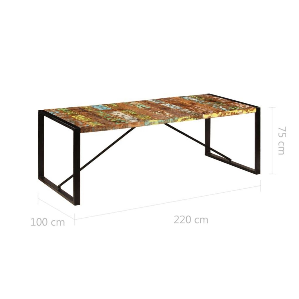 VIDAXL Table a dîner 220x100x75 cm Bois de recuperation solide