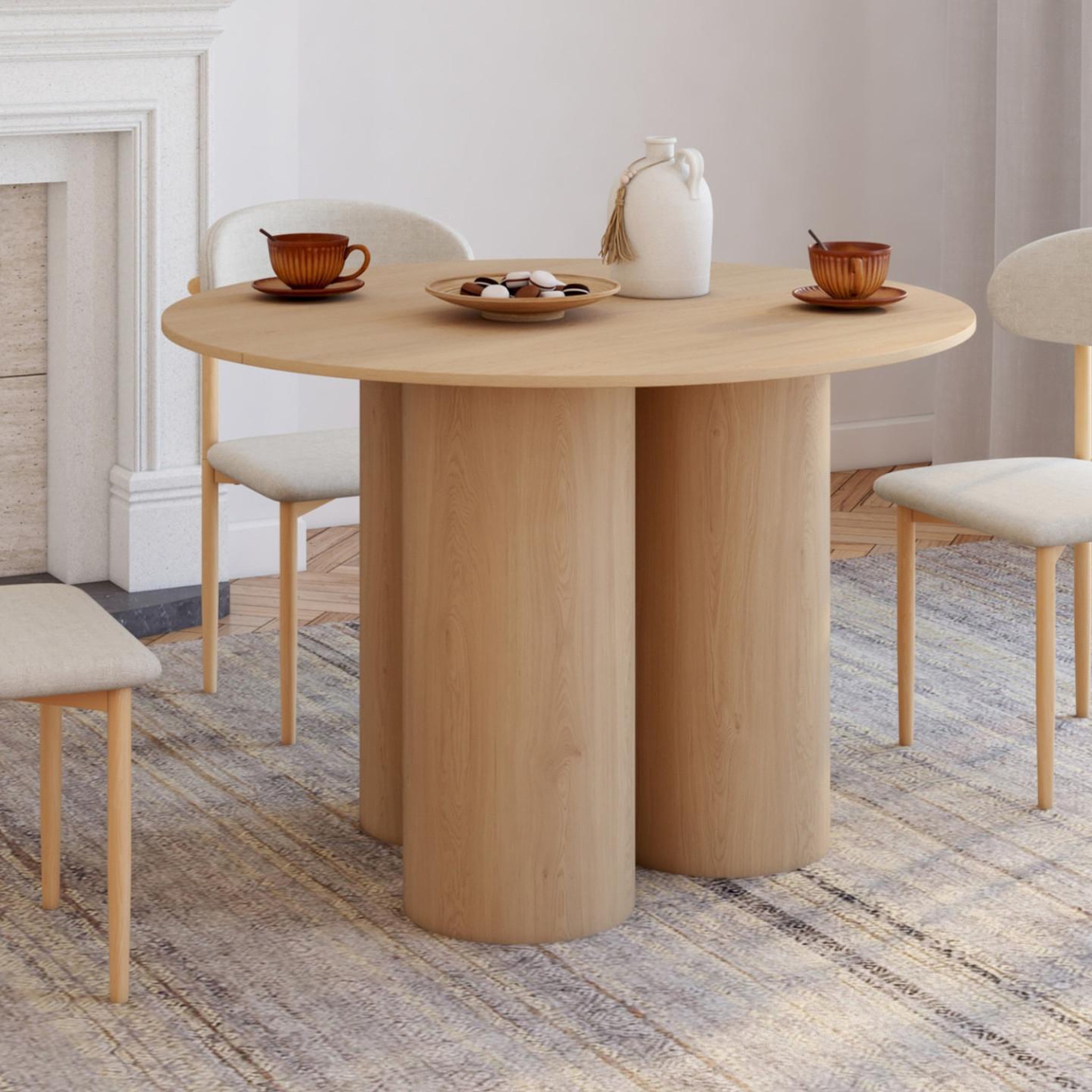 Voir la diapositive 2 : ID MARKET Table à manger ronde eloise pied central cylindrique 6 personnes hêtre 110 cm