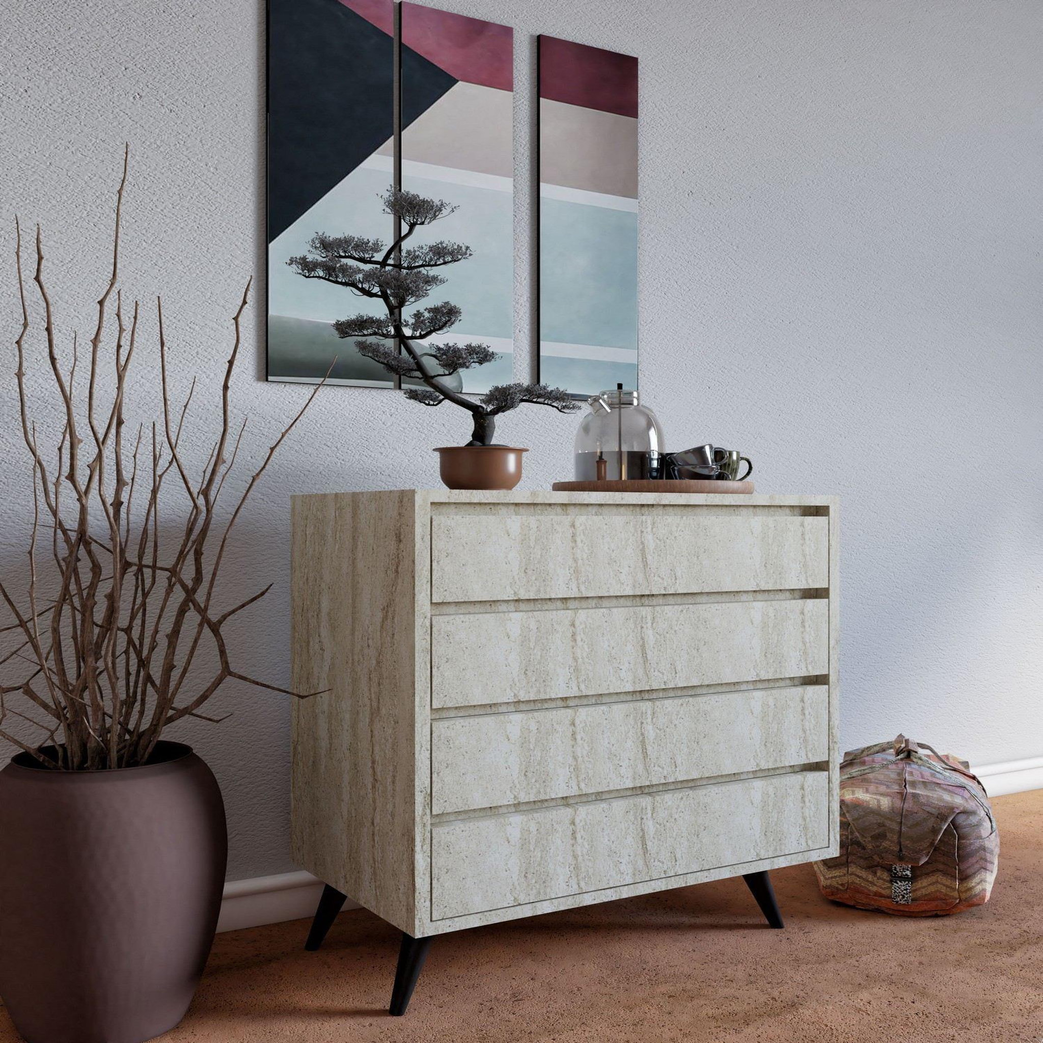 Voir la diapositive 3 : Habitat et Jardin Commode en bois  suvera  - 70 x 40 x 86 cm - travertin