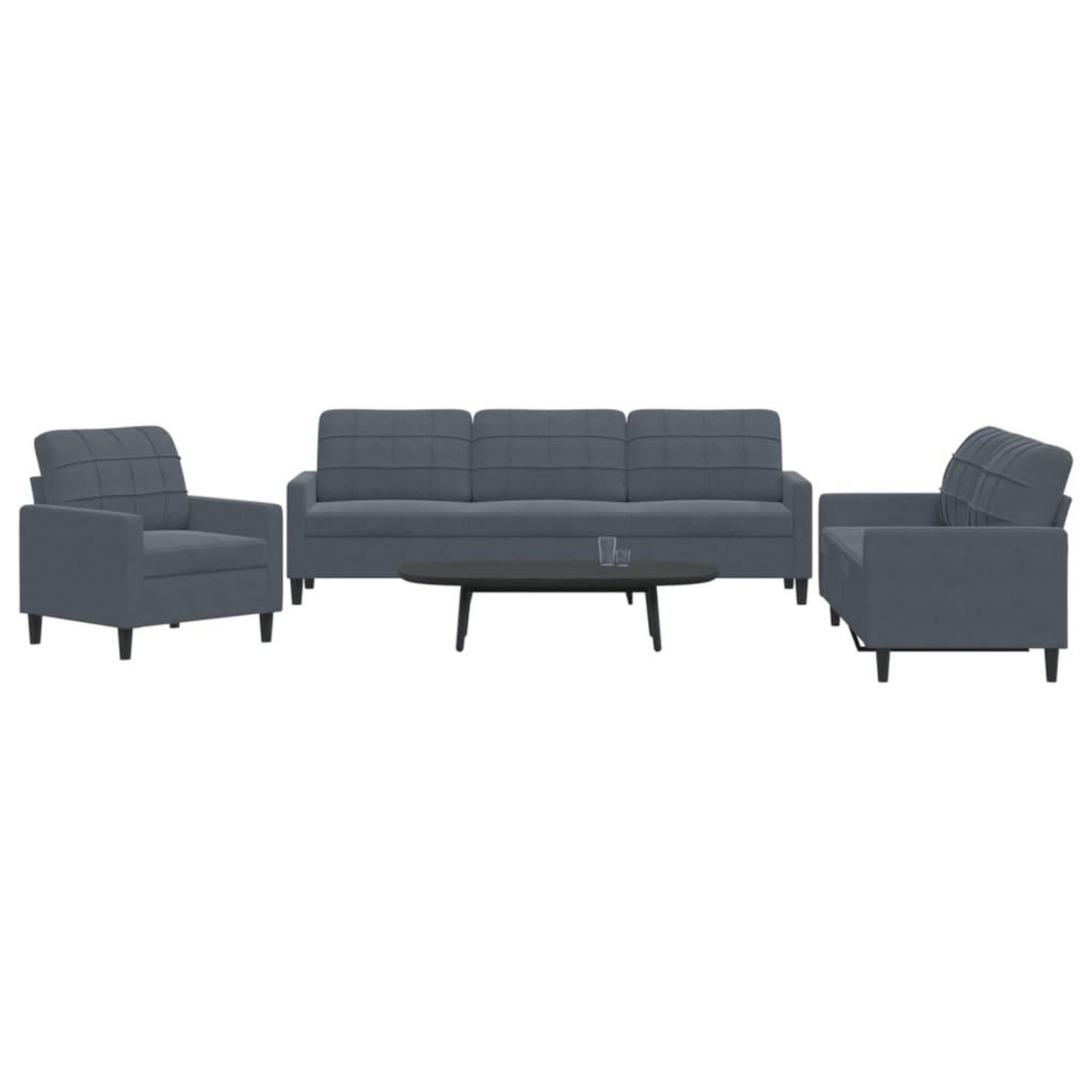 VIDAXL Ensemble de canapes 3 pcs avec coussins Gris fonce Velours