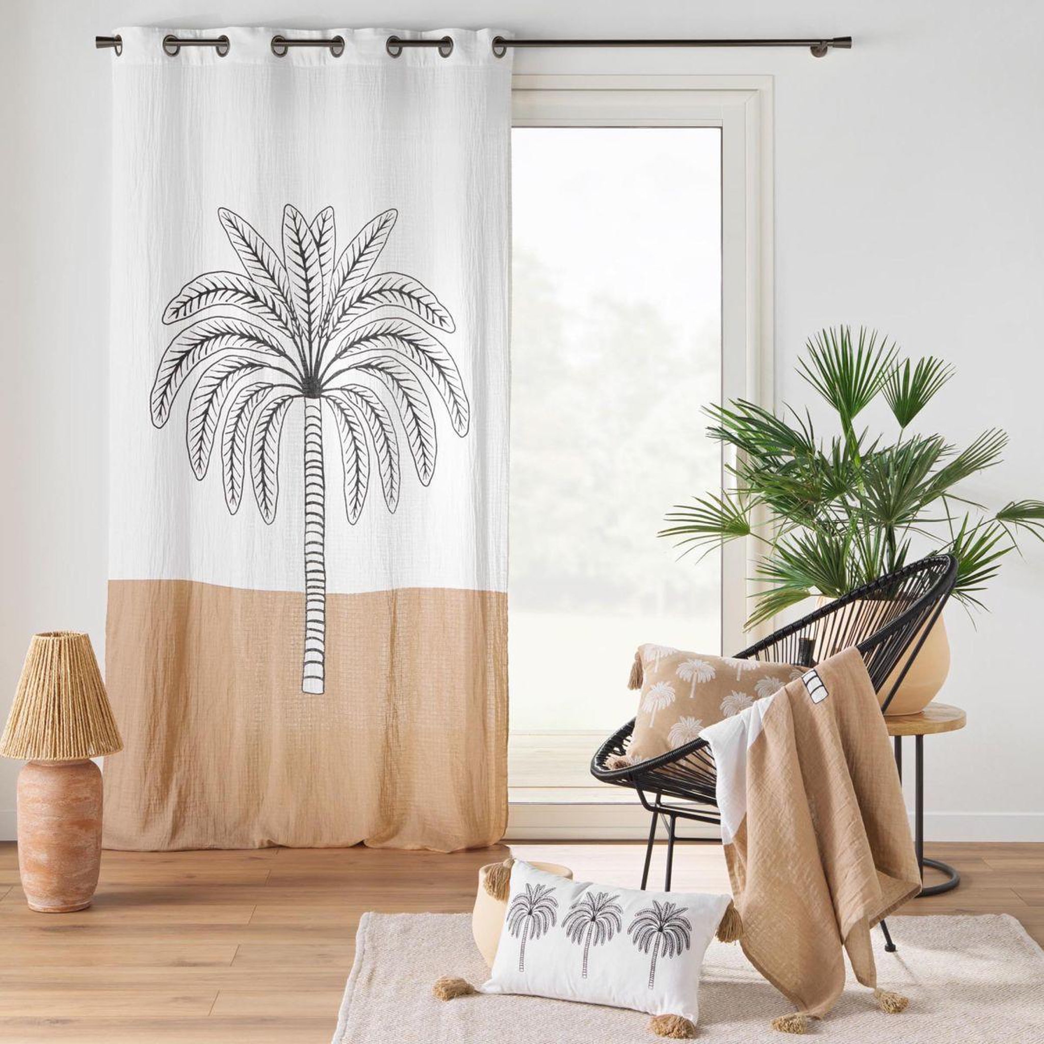 Voir la diapositive 5 : Douceur d'Intérieur Rideau à œillets en gaze de coton  oasia  140x240cm blanc & camel