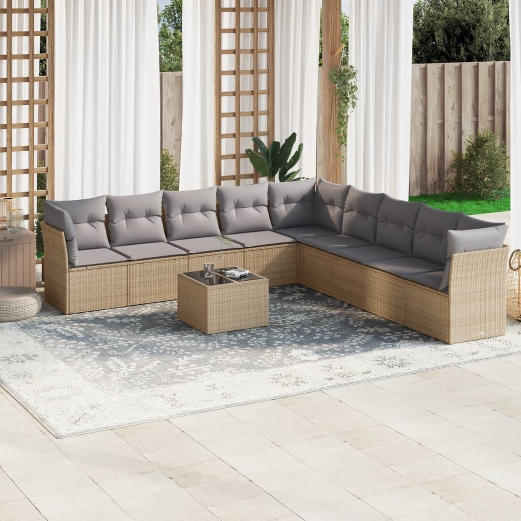 VIDAXL Salon de jardin avec coussins 10 pcs beige resine tressee