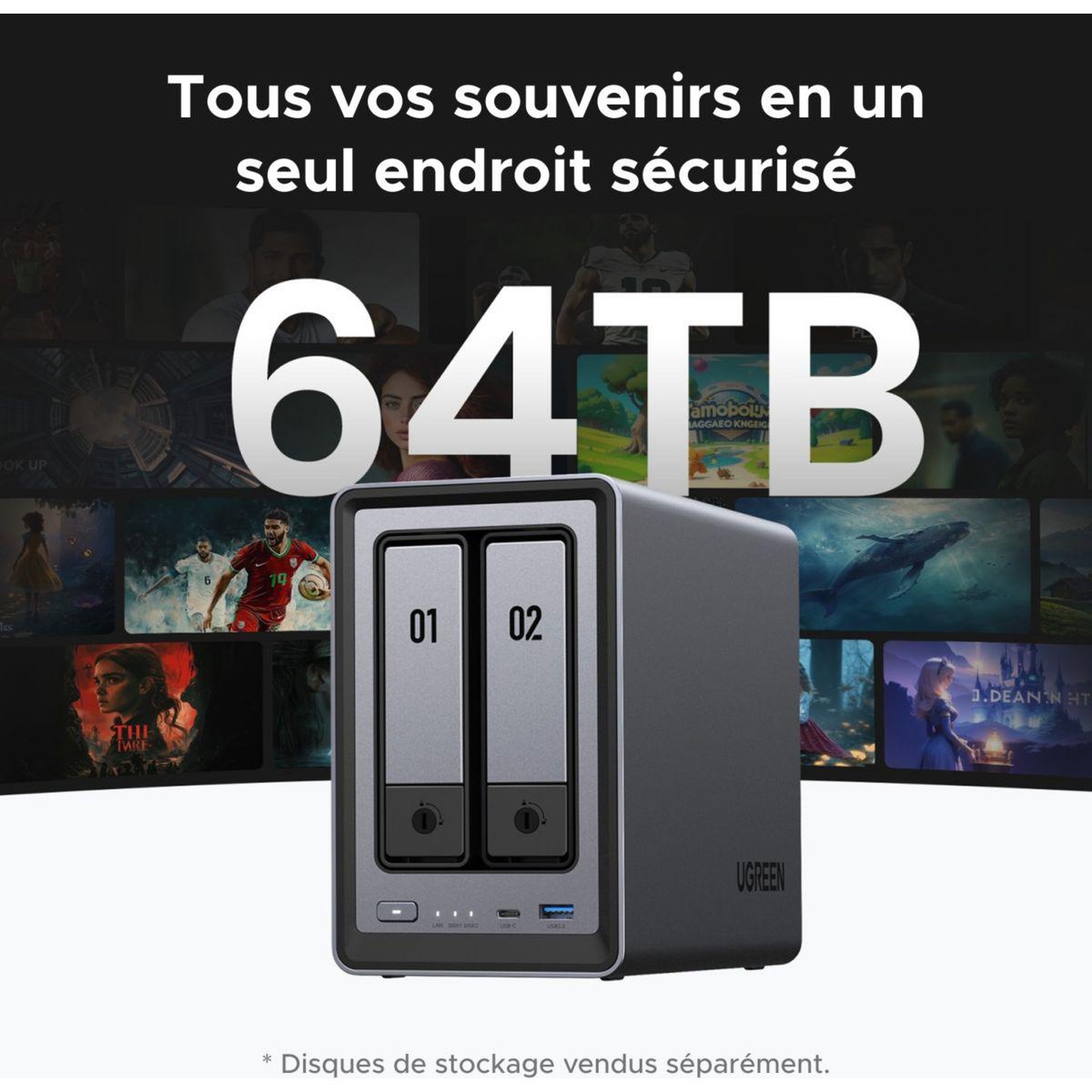 Voir la diapositive 3 : UGREEN Serveur NAS 2 baies DXP2800 Gris anodisé