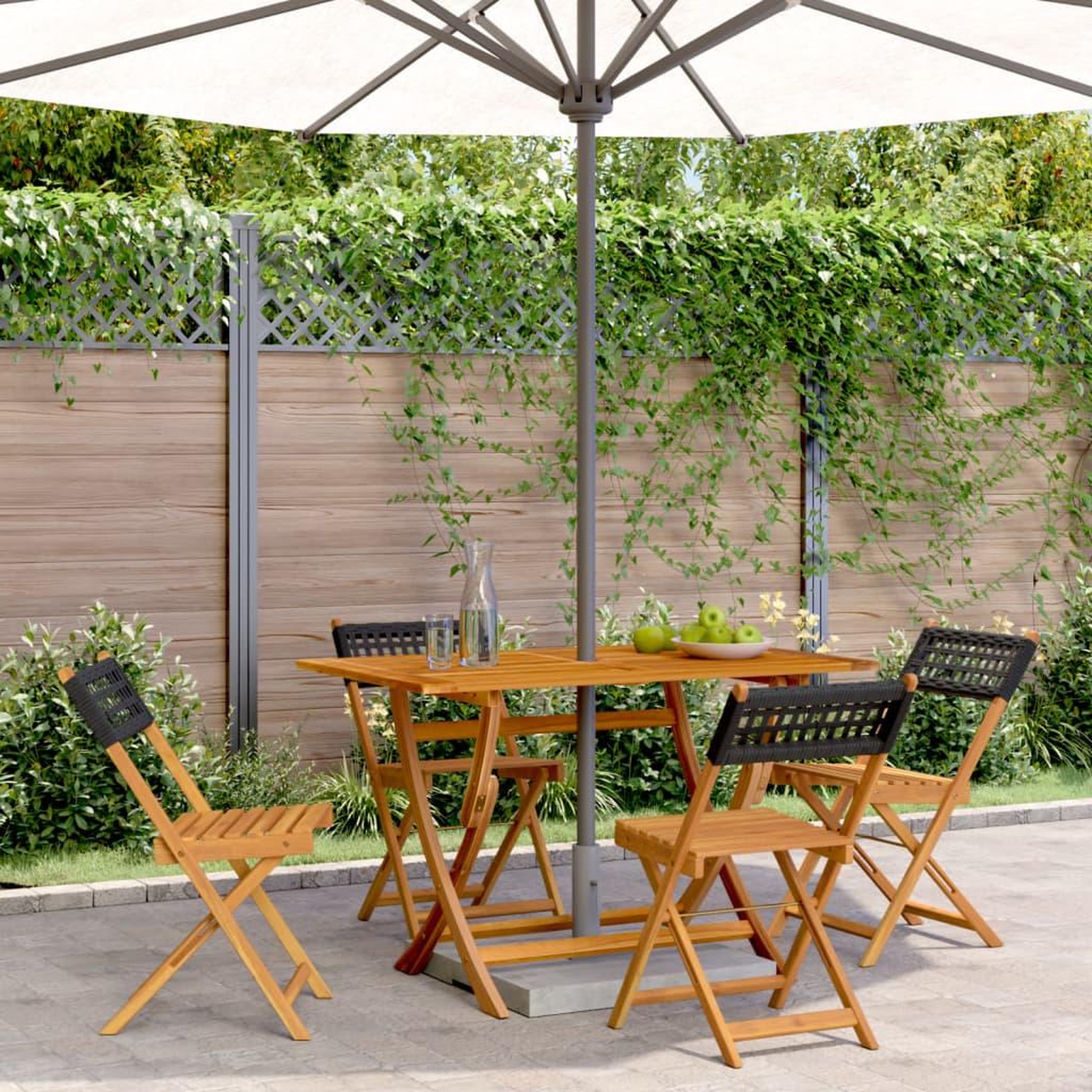 VIDAXL Chaises de jardin pliantes lot de 4 noir poly rotin bois massif