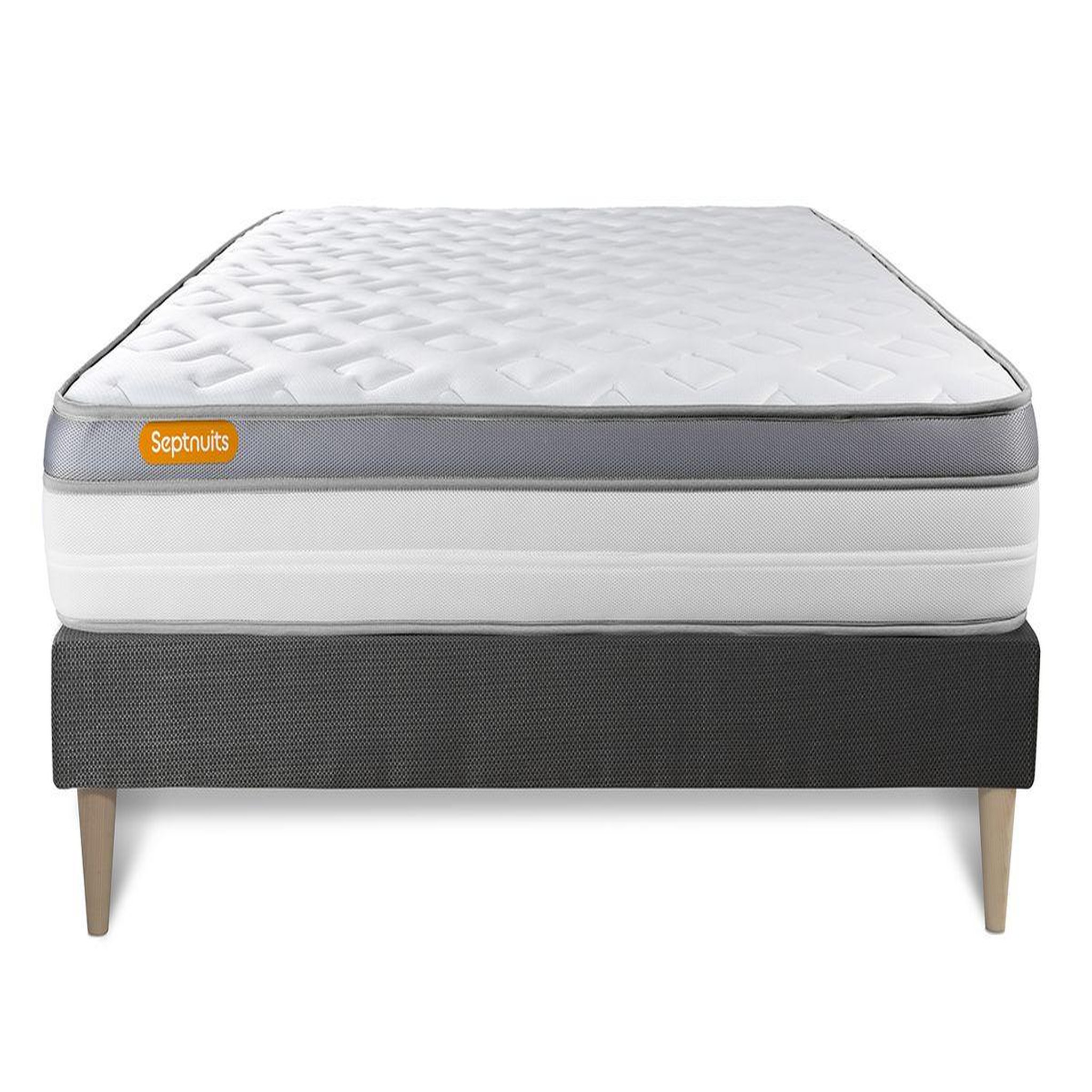 Voir la diapositive 2 : SEPTNUITS Matelas + sommier kit gris Memo Zen Mousse à mémoire de forme MAXI épaisseur