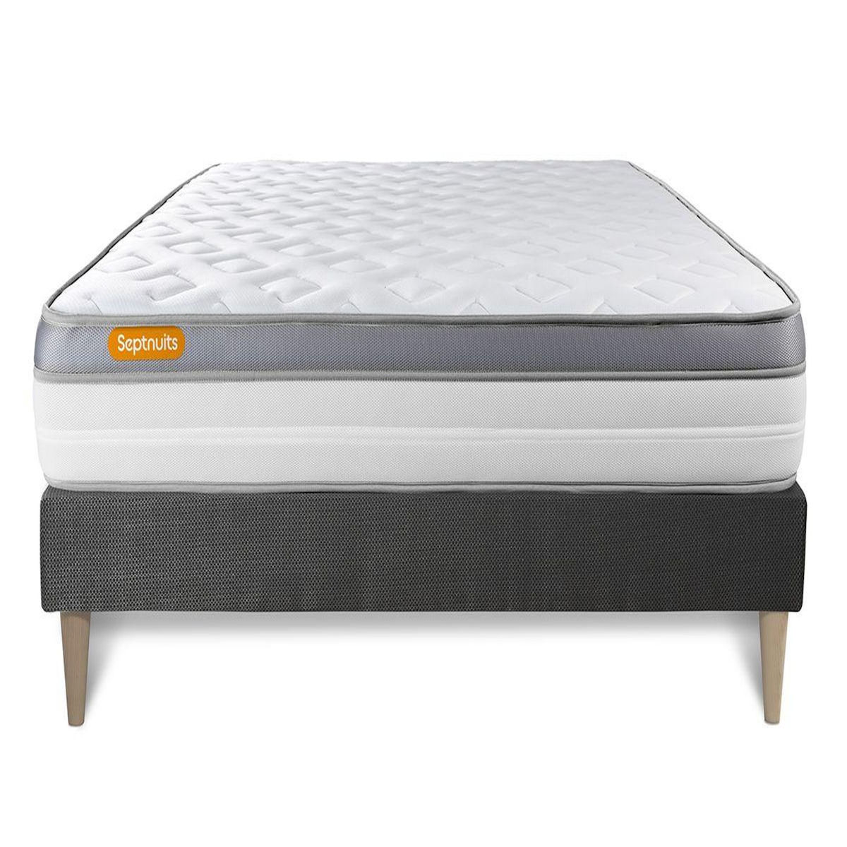 SEPTNUITS Matelas + sommier kit gris Memo Zen Mousse à mémoire de forme MAXI épaisseur