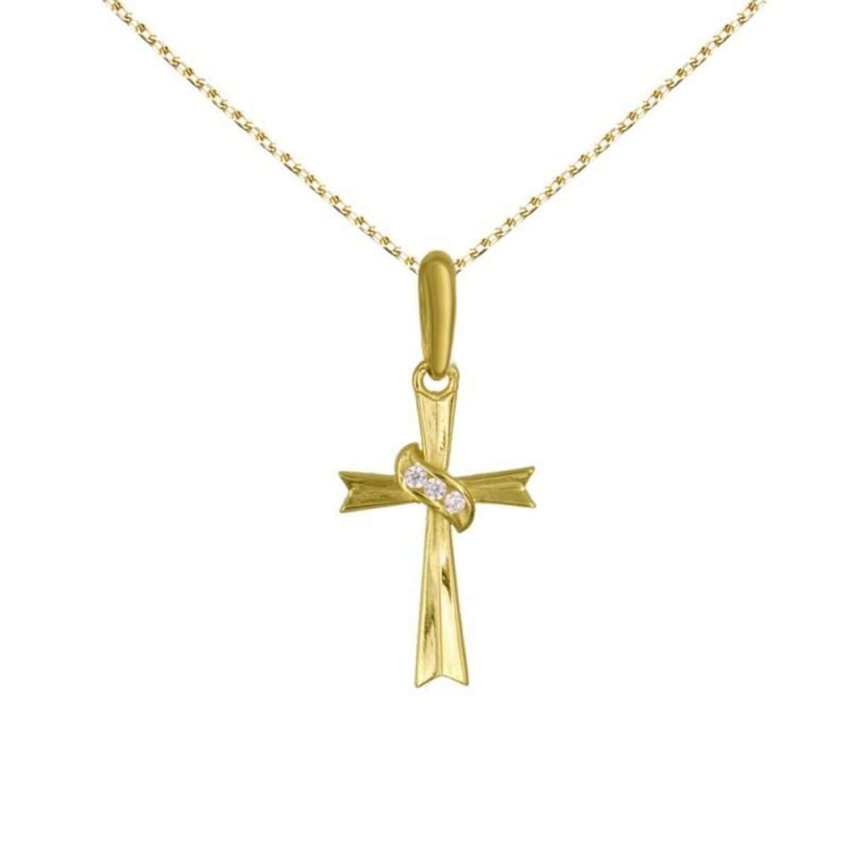 L'ATELIER D'AZUR Collier - Croix Or Jaune - Chaine Dorée Offerte - Femme ou Enfant