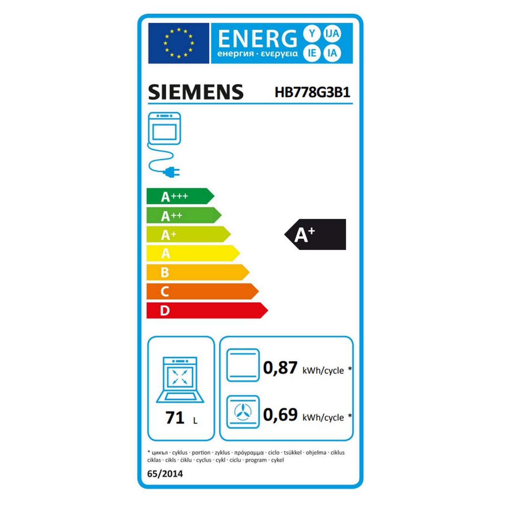 Voir la diapositive 2 : Siemens Four intégrable multifonction 71l 60cm a+ pyrolyse noir - hb778g3b1