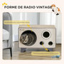 Voir la diapositive 5 : PAWHUT Niche grattoir pour chat 2 en 1 - design radio transistor vintage - carton ondulé