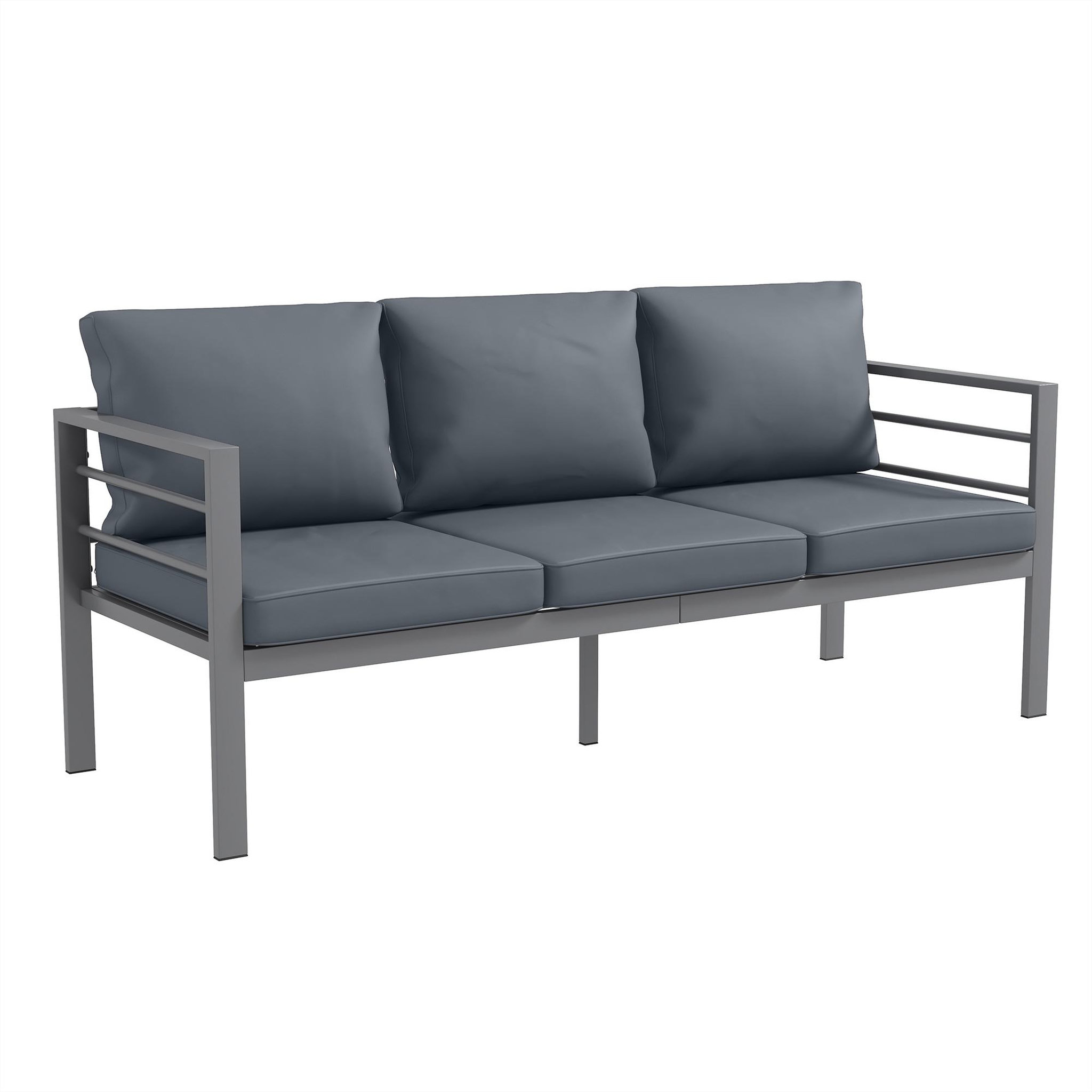 OUTSUNNY Canapé de jardin 3 places design contemporain - dim. 185L x 66l x 64H cm - 6 coussins inclus - alu polyester gris